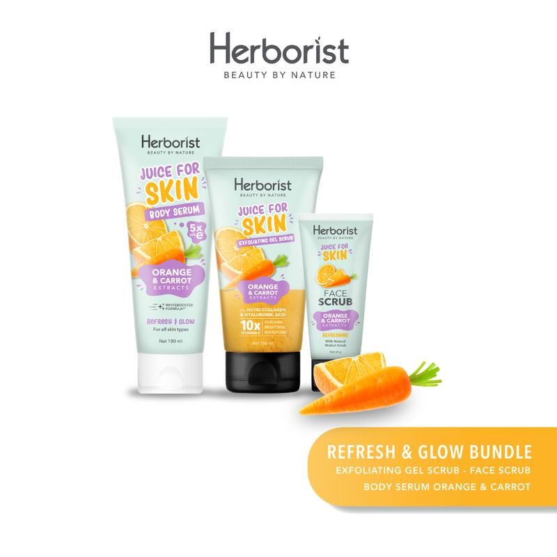 Herborist Juice for Skin Bundle 3 in 1 (Body Serum + Exfoliating Gel + Face Scrub) | Paket Herborist Bundle 3 in 1