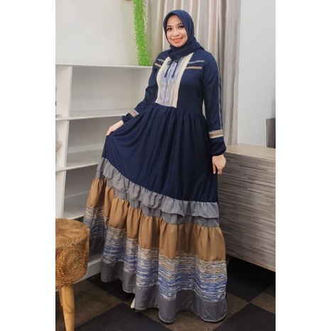 ORIGINAL BUTIK BRANDED - Gamis Deura D300 / Gamis Wanita Raya / Gamis Pesta Navy / Gamis Remaja Orig