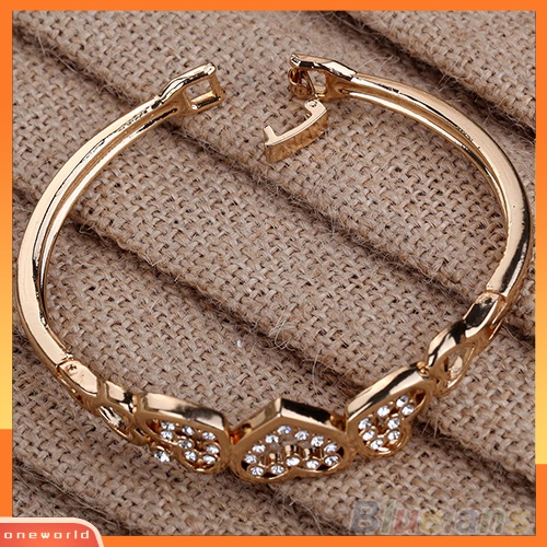 [ONE] Wanita Chic Pesta Berongga Hias Berlian Imitasi Jantung Bangle Rose Gold Alloy Bracelet