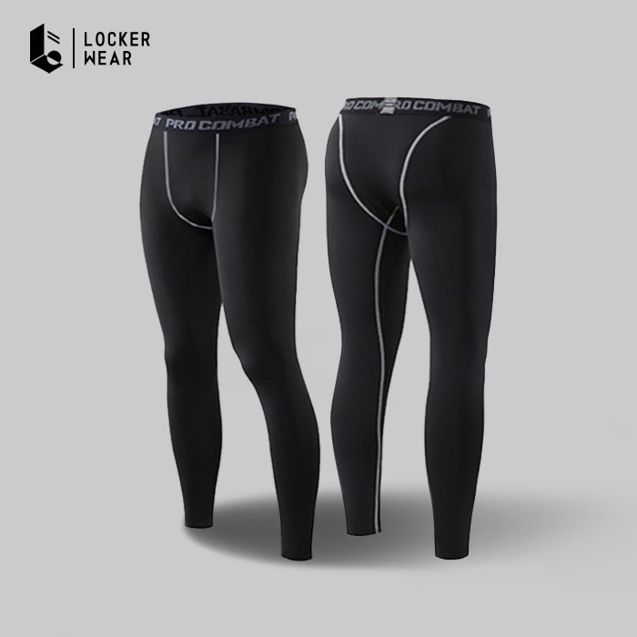Celana Pria Celana Legging Baselayer Panjang Olahraga Compression Pants Gym Pria - Hitam, M (M8X3)