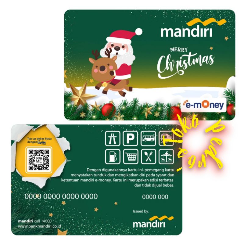 Mandiri eMONEY Edisi NATAL/CHRISTMAS SANTA CLAUSE Green Background ORI /Like Tapcash Flazz eToll or Brizzi