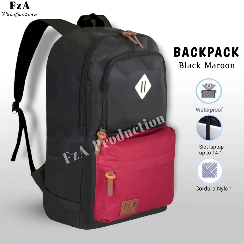 Tas Ransel Distro Casual pria wanita / Tas Ransel Laptop / Tas Ransel Sekolah Backpack Original FzA BLKRD