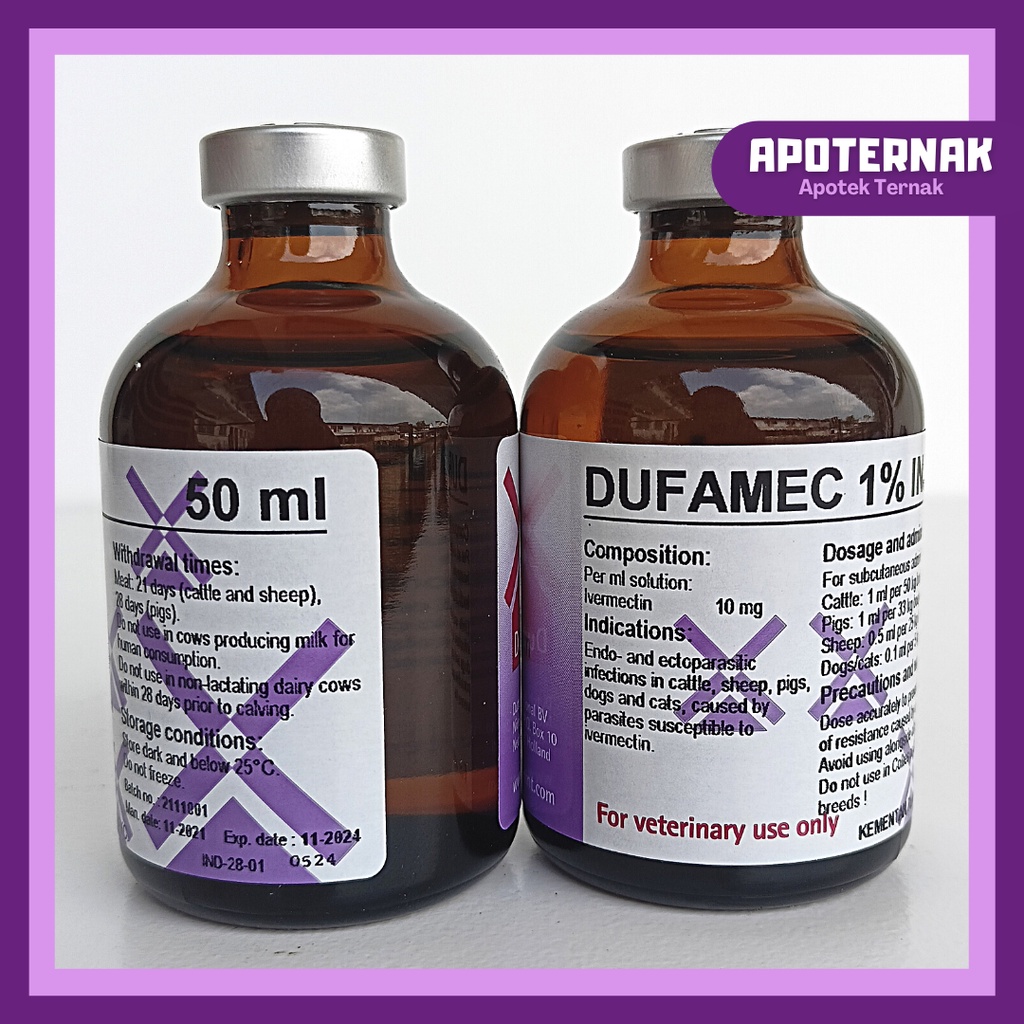 DUFAMEC 1% Injeksi 50 mL | Obat Scabies Gudig Kutu dan Cacing Pada Sapi Kambing Domba dan Babi | DutchFarm