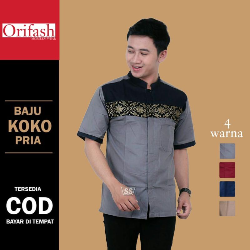 Baju koko pria lengan pendek terlaris koko muslim dewasa bahan katun halus M L XL