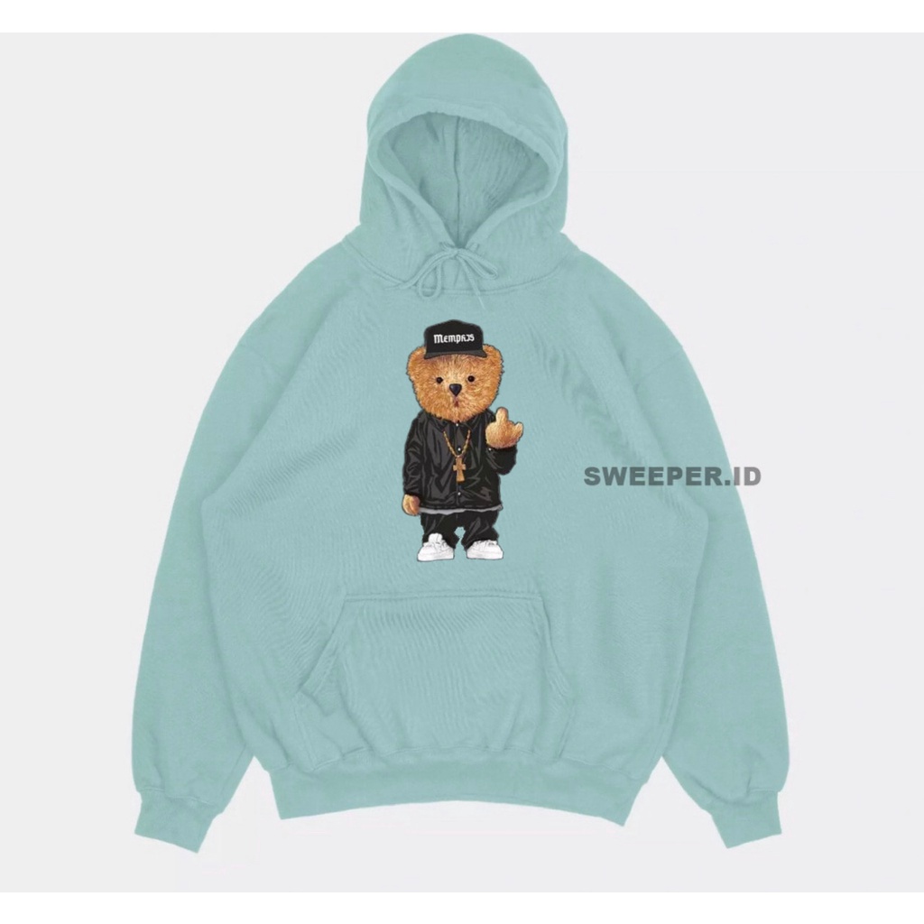 SWEATER HOODIE HIP-HOP TEDDY BEAR SABLON PRINTING BAHAN FLEECE