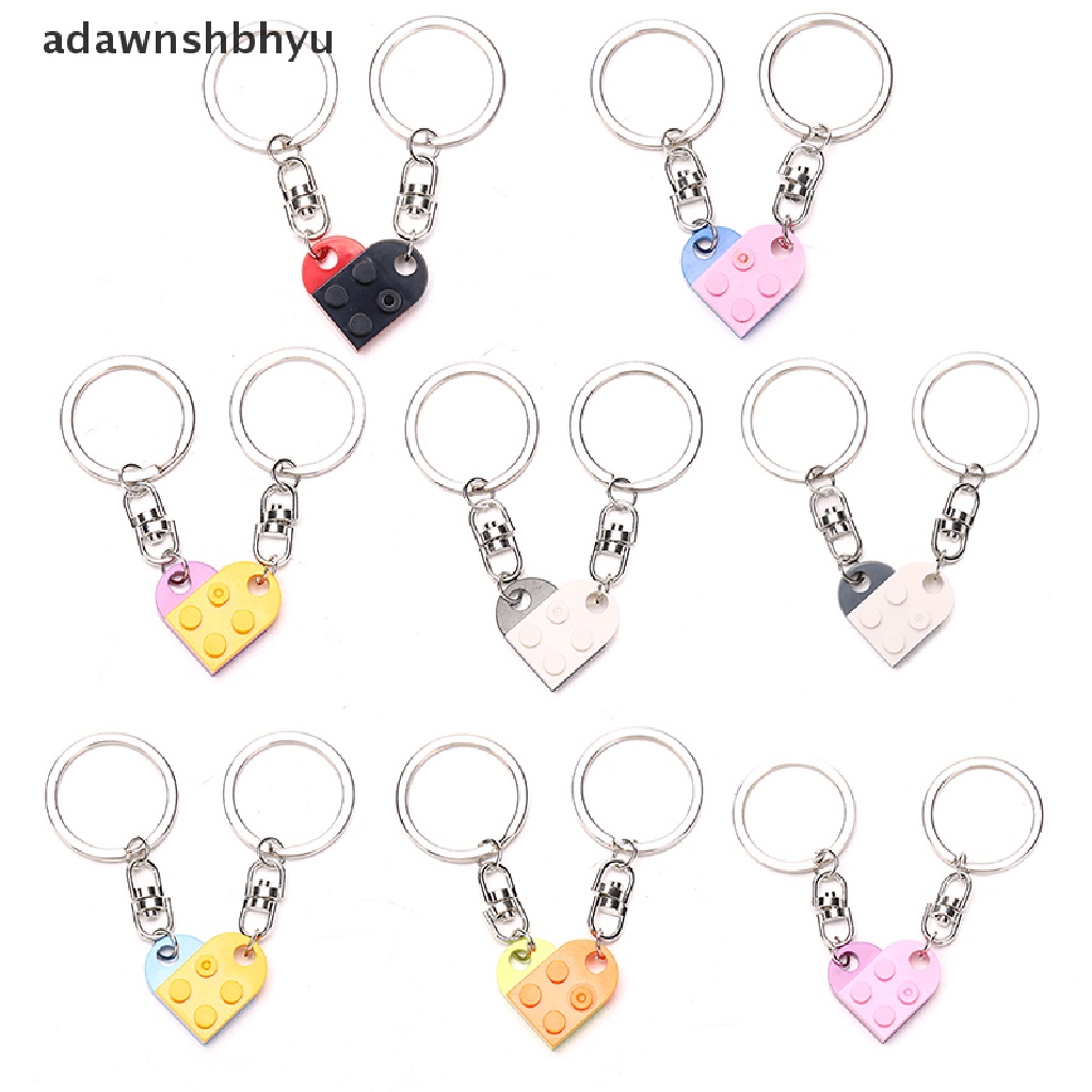 Adawnshbhyu 2Pcs Gantungan Kunci Love Heart Brick Untuk Pasangan Persahabatan Hadiah Perhiasan Ulang Tahun ID