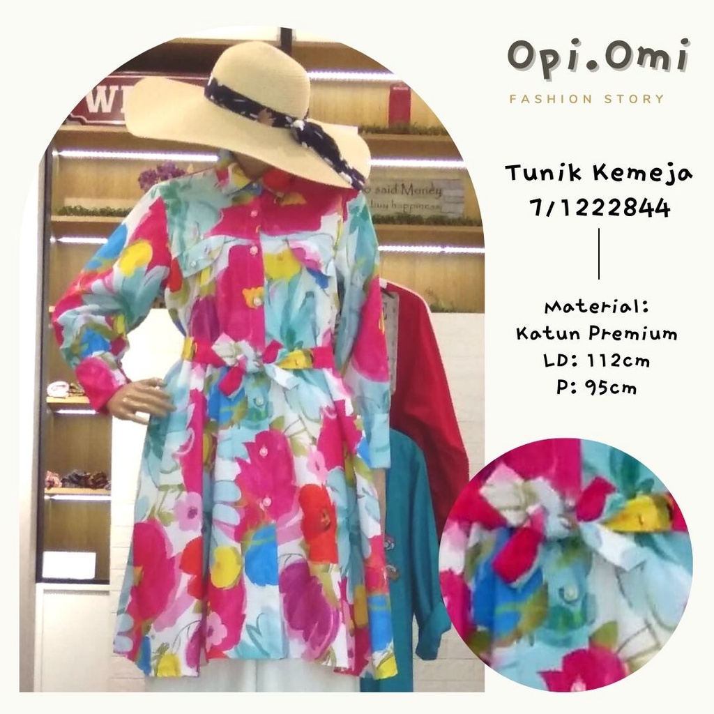 Tunik Kemeja Katun Premium Motif Bunga L-XL Jumbo