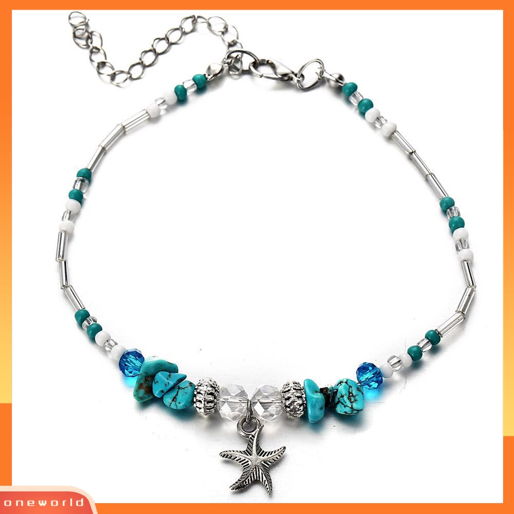 [WONE] Wanita Bohemia Bintang Laut Turquoise Bead Adjustable Foot Rantai Gelang Kaki Perhiasan Untuk Pakaian Sehari-Hari