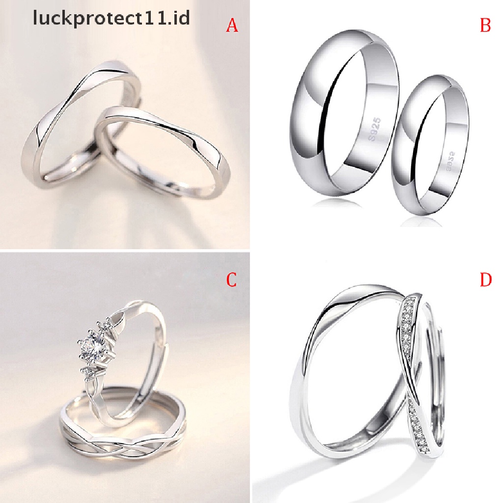 /Fashion Hot// Fashion// 1pasang Cincin Pasangan Kristal Berlian Pernikahan Pertunangan Perhiasan Adjustable Rings.