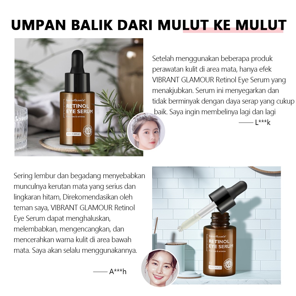 VIBRANT GLAMOUR Retinol Eye Serum Untuk Mata Pelembab Anti Penuaan Mengurangi Garis Halus dan Kantong Mata