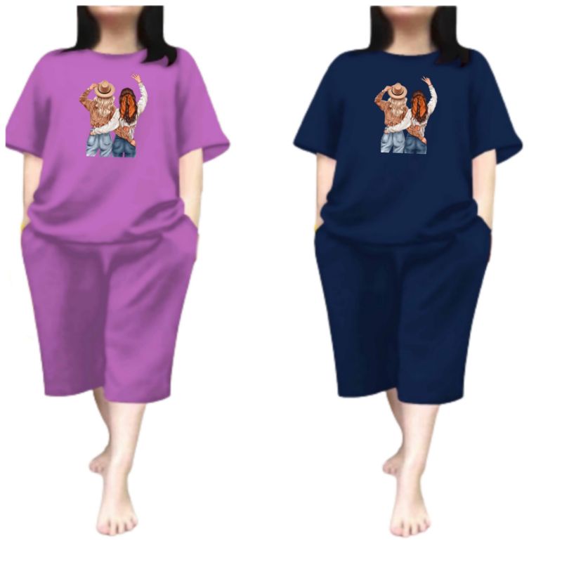 Baju Setelan Wanita Dewasa Jumbo Ld 115 Cm One Set Baju Kaos Wanita dan Celana Pendek Oversize 3/4 Baju Setelan Cewek Dewasa Terbaru 2023 Kekinian Stelan Wanita  Dewasa Viral Set Bestie