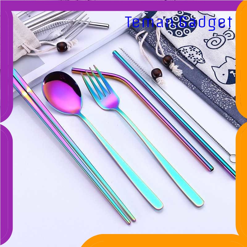 TG - DPR Tofok Cutlery Set Perlengkapan Makan Sendok Garpu Blue Cloth Bag 6PCS - T10