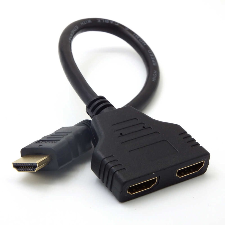 Hdtv splitter 2 port cable NB 1-2 1080p Full HD gold  - kabel Hdtv 1 input male to 2 output female cabang FHD