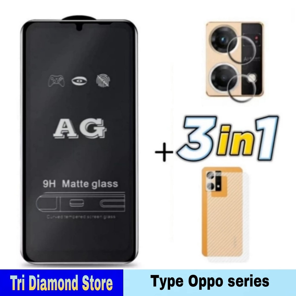 PAKET 3 IN 1 TEMPERED GLASS MATTE FOR OPPO A57 4G/A57 5G/A15/A15S/A7 - OPPO A57 4G, Hitam