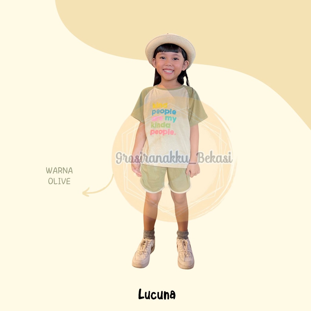 Setelan Anak Cewek Aksara Lucuna  Warna Olive Size 1-5 THN