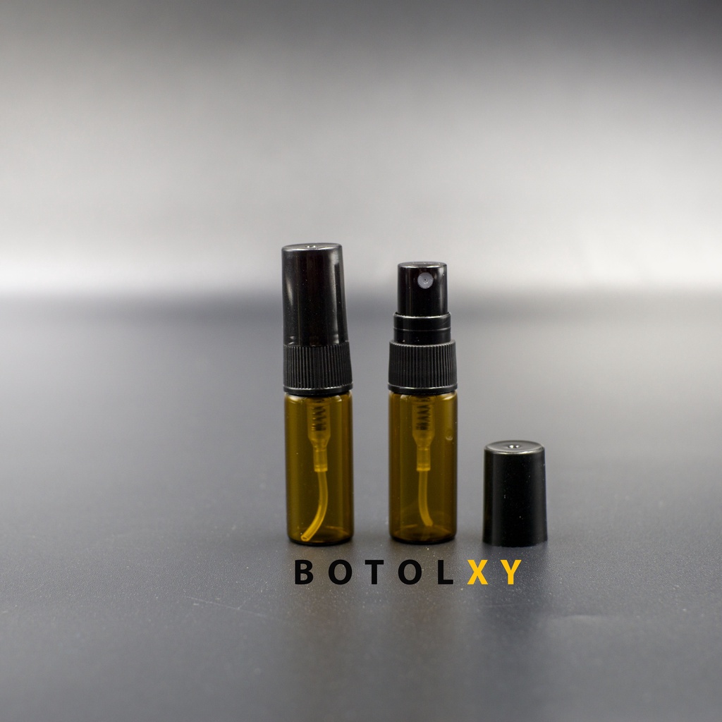 Botol Spray Kaca 3ml Amber / Coklat Parfum Refill Travel Tutup Hitam