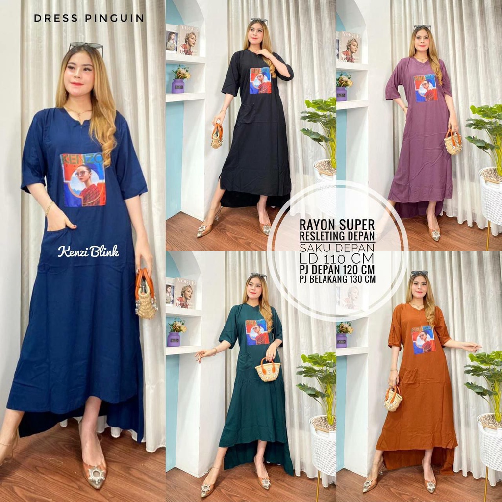 Kenzi Blink Dress Rayon Premium Wanita Kekinian Basic Daily