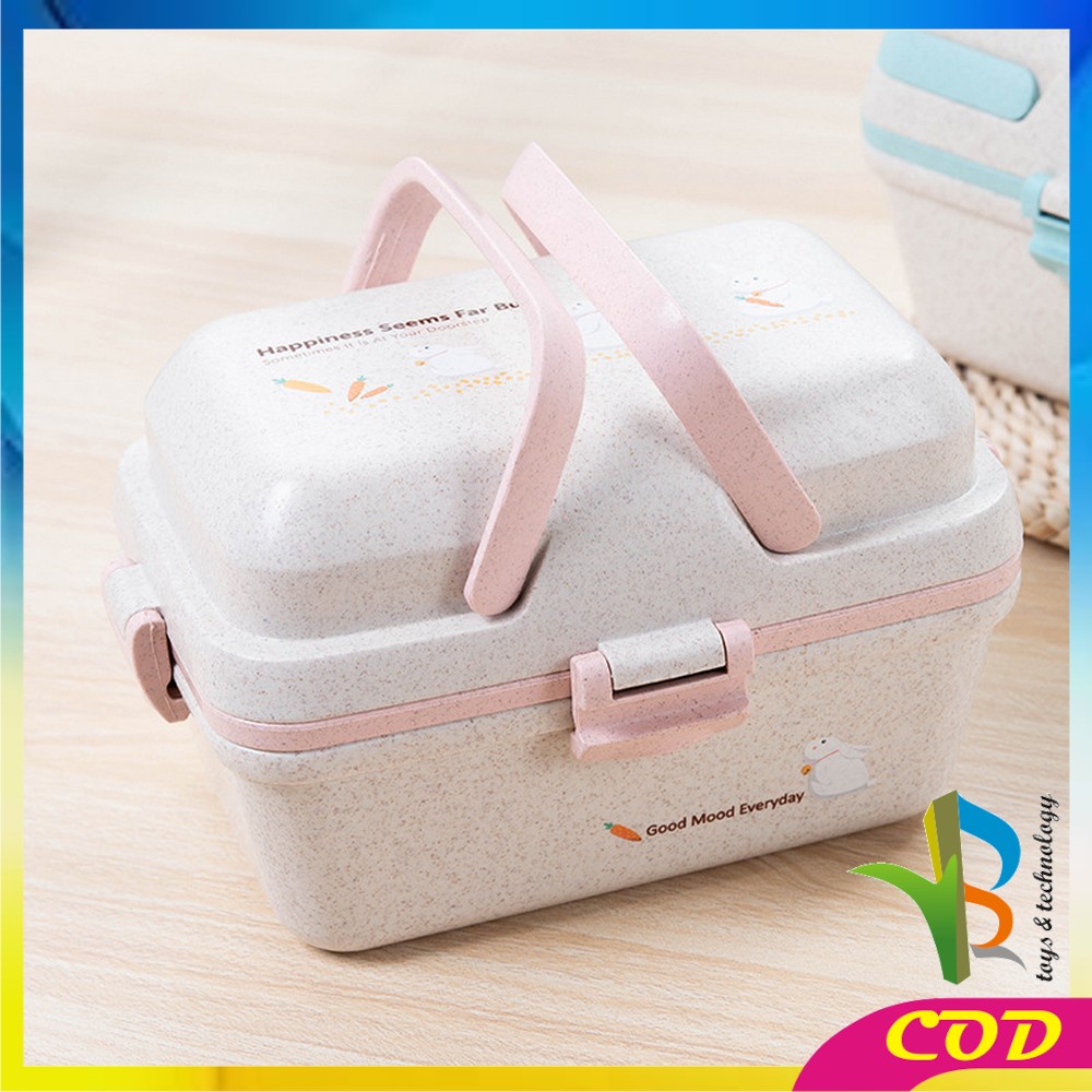 RB-C693 Tempat Makan Anti Tumpah Lunch Box Set Free Sendok Sumpit Bahan PP Jerami Gandum BPA FREE / Kotak Bekal Microwavable Bento Set Portable