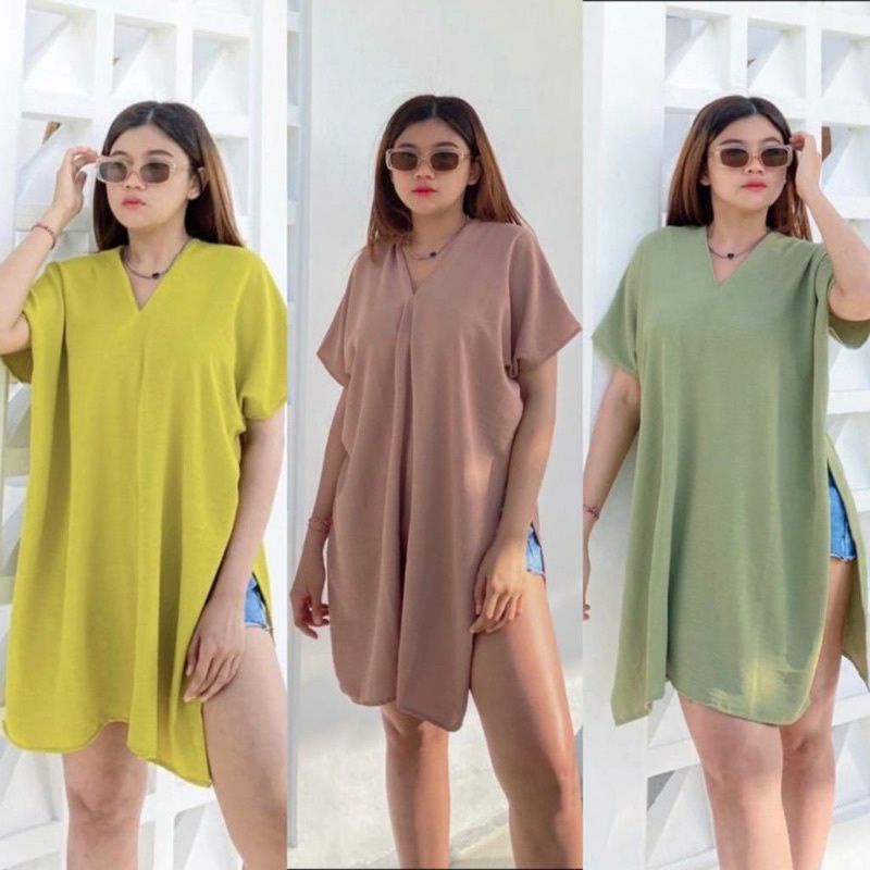 Long Square Nagita Crinkle Airflow | Crinkle Atasan Wanita V-neck Oversize Tunik