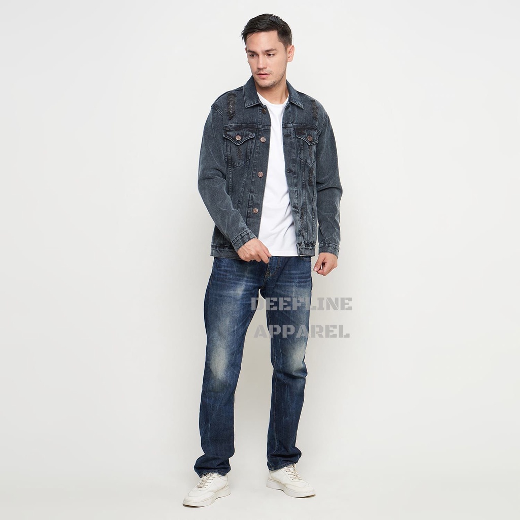 DEEFLINE - Jaket Jeans - Jaket Denim Pria - Jaket Ripped - Black Acid