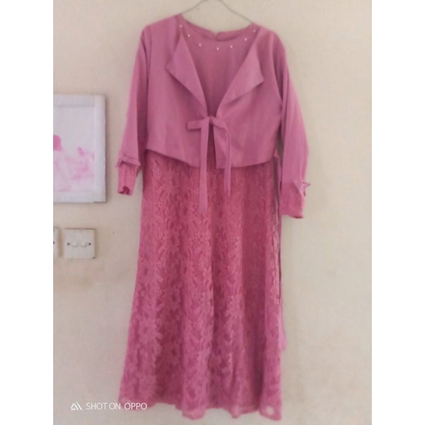 preloved gaun brukat pink anak perempuan