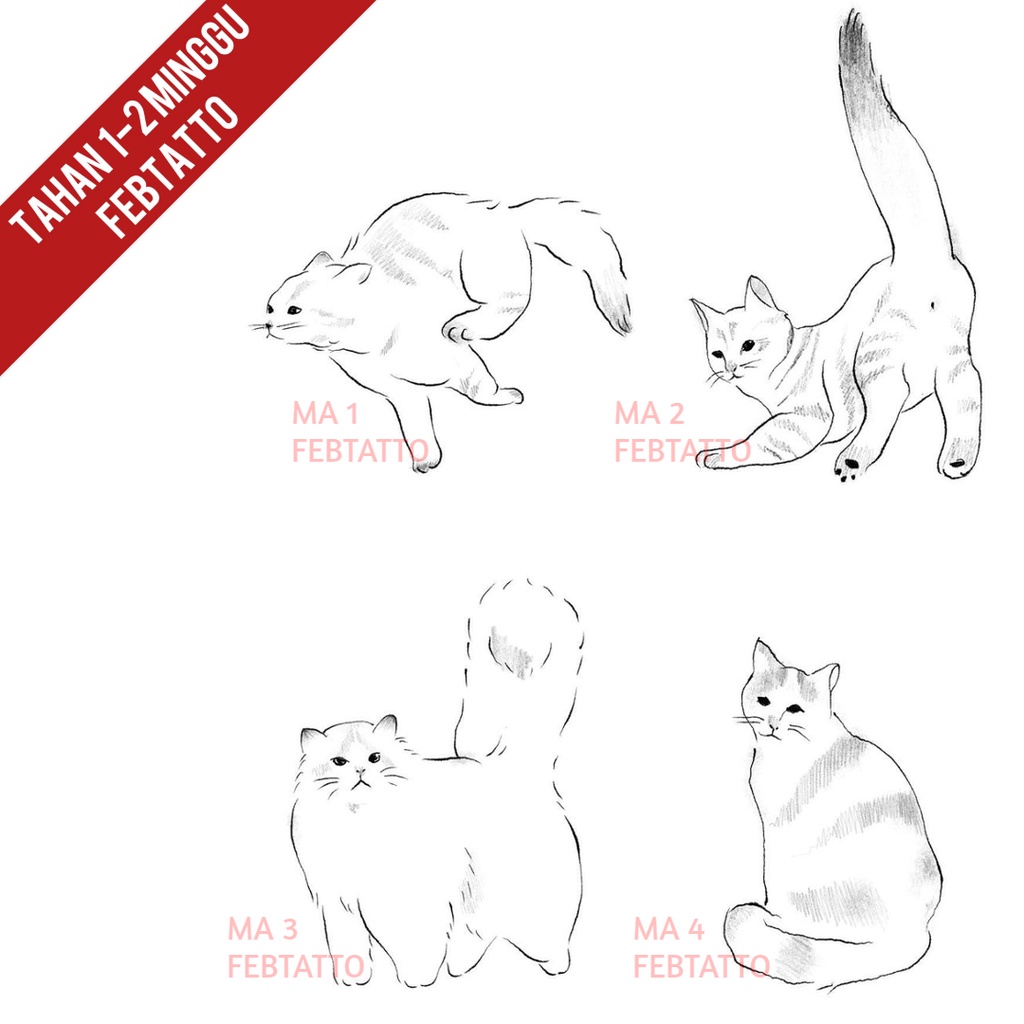 Tato Temporer Tato kucing Stiker Tatto - MA 1-4