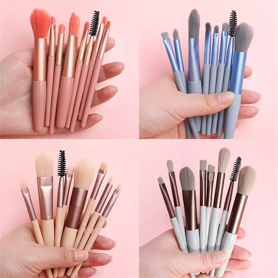 Set Mini Travel h433 Make Up Brush 8 pcs + Pouch Kuas Set Make Up ACC