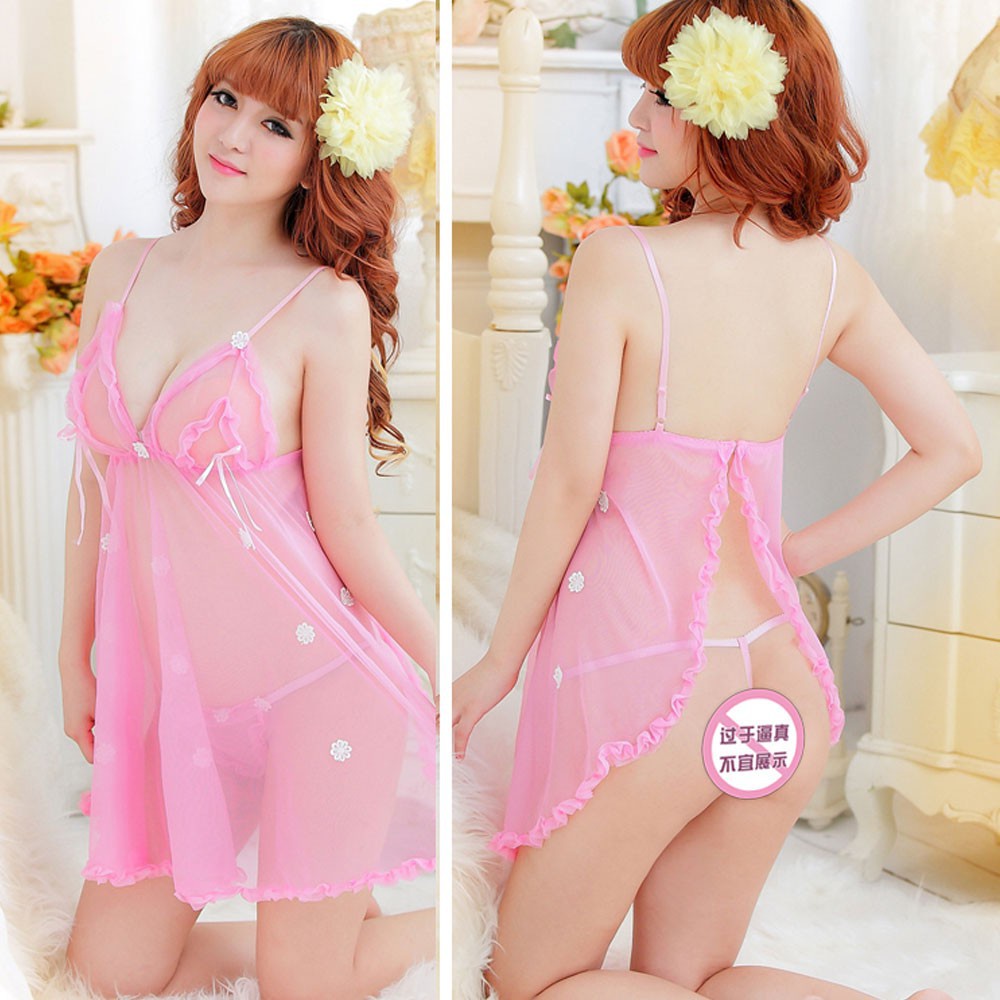 JT - PL014 Set Lingerie Wanita Bahan Lace Tipis Kerah Deep-V Neck Tanpa Lengan Baju Sexy
