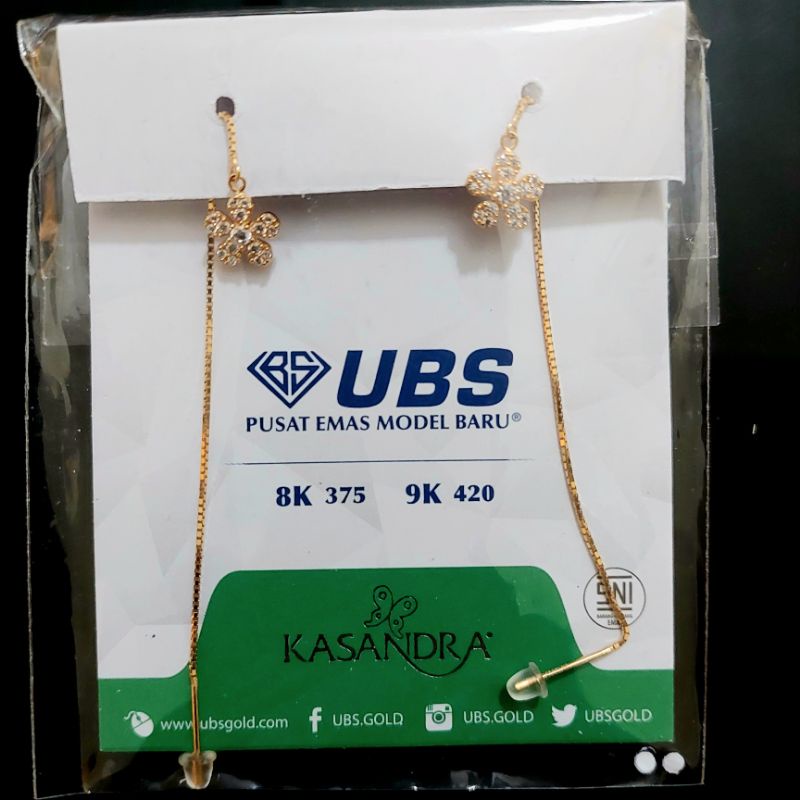 Anting panjang bunga full mata UBS kadar 8K 375