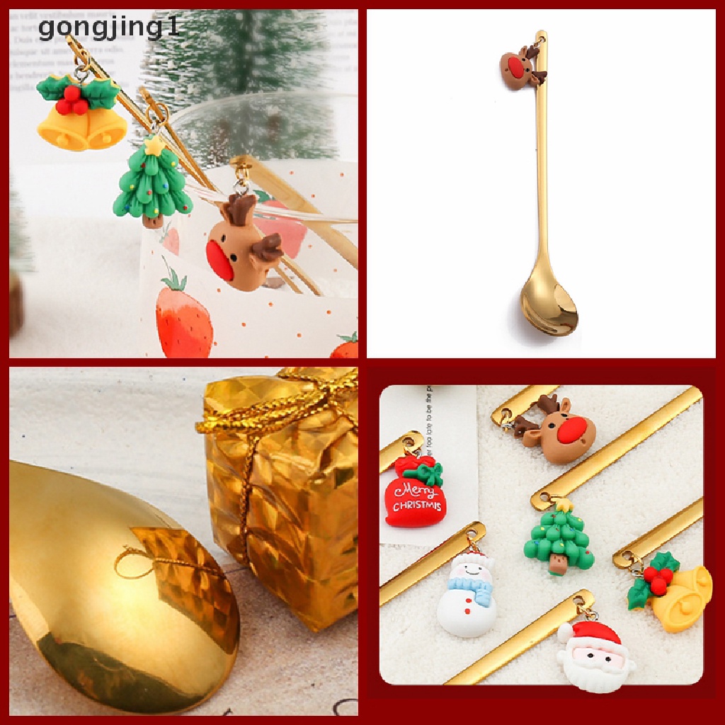 Ggg 4 /6Pcs Sendok Kopi Elk Stainless Steel Sendok Es Krim Dessert Tea Spoon Untuk Hadiah Natal Aksesoris Dapur Peralatan Makan Dekorasi ID