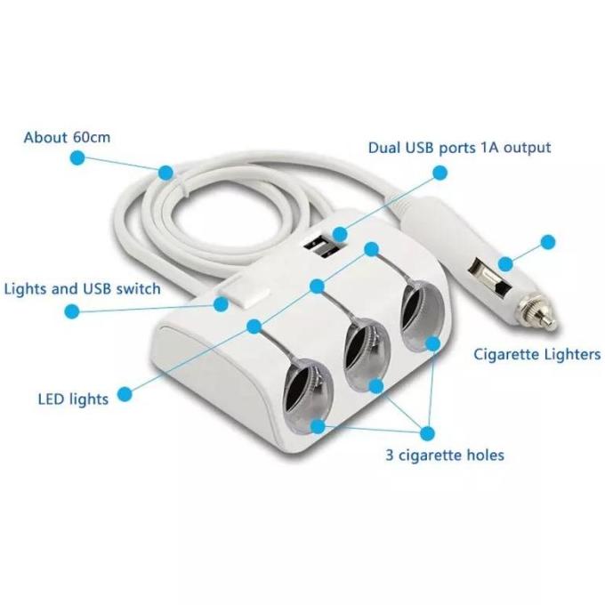 Charger Mobil 3 Lubang 3 Way Car Charger Splitter Model Colok Usb