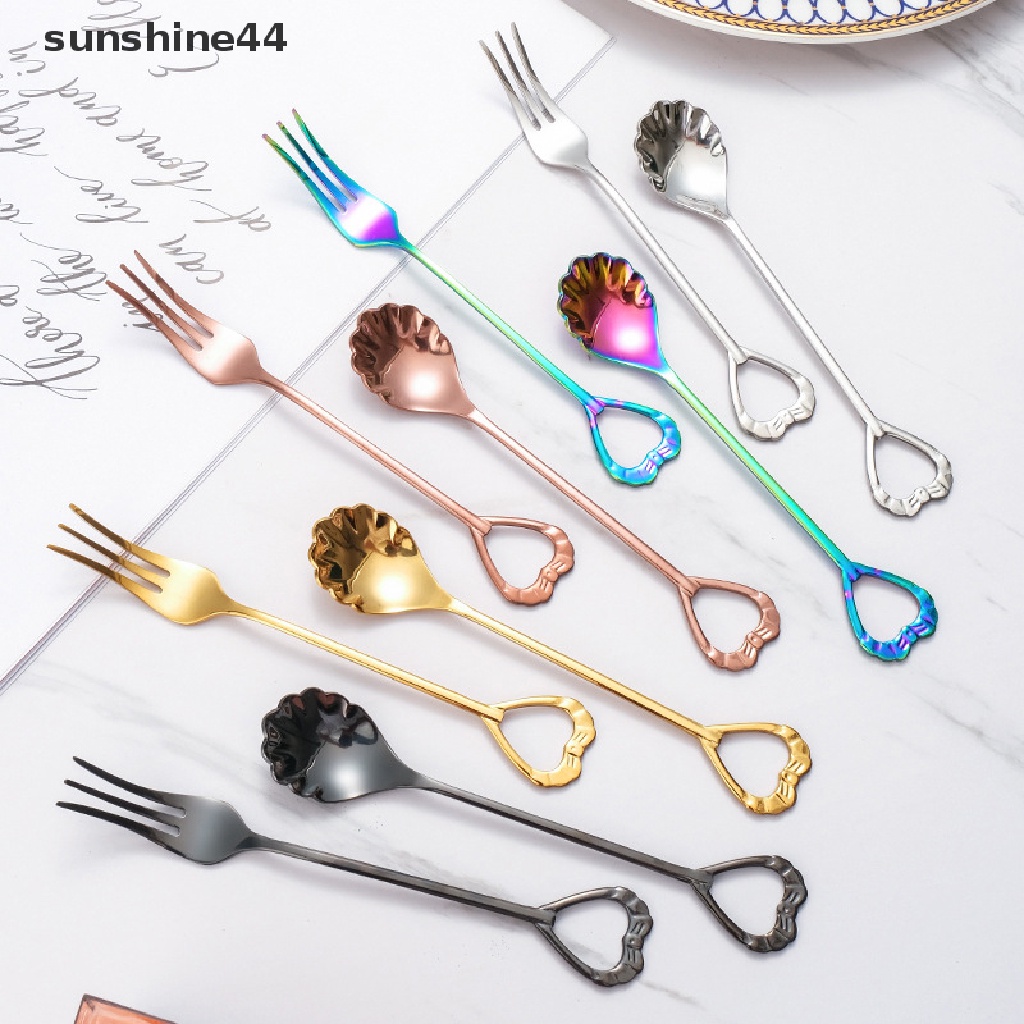 Sunshine Stainless Steel Shell Shape Spoon Fork Sendok Teh Sendok Kopi Sendok Dessert.