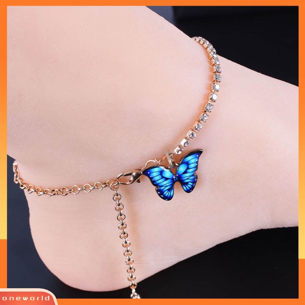 [WONE] Wanita Elegan Multicolor Alloy Butterfly Pendant Gelang Gelang Kaki Perhiasan Hadiah