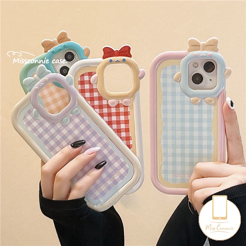 Redmi9 10 10 9A 10A A1+9T 10C 9C NFC Mi 11Lite Casing Redmi Note10 11 8 9 11s 11Pro+10 Pro Max Plus PO CO M3 Pro X3 NFC Colorful Lattice 3D Bow Little Monster Lens Sarung