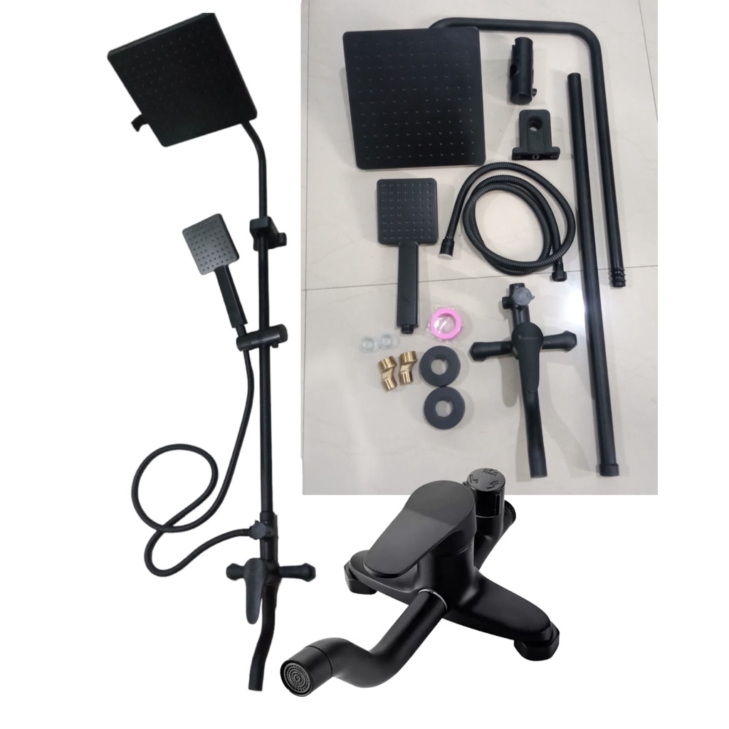 shower tiang coulomn Stainlees SUS 304 set kran panas dingin black hitam PROMO TERMURAH SEPAKET SHOWER