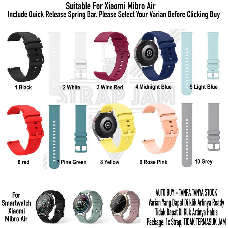 PWK Tali Jam Tangan Mibro Air - Strap 20mm Silikon Warna Ceria Simple Polos