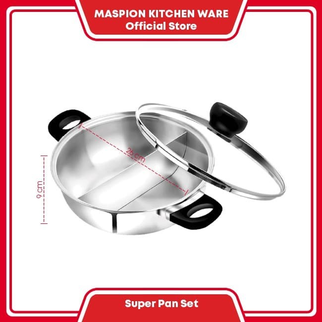Maxim Suki Pan 26 cm + Tutup Kaca - Panci Stockpot Stainless Steel bbq