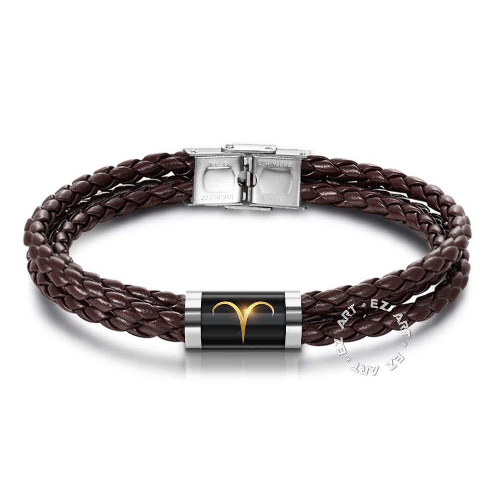 GELANG ZODIAK KULIT KEPANG 3 LAYER TABUNG KACA KAIT STAINLESS STEEL PRIA WANITA AQUARIUS CAPRICORN CANCER LEO SAGITTARIUS GEMINI VIRGO PISCES LIBRA TAURUS ARIES SCORPIO