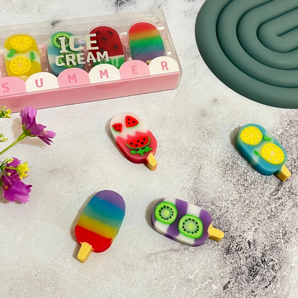 

PENGHAPUS SUPER CUTE BENTUK STICK ICE CREAM BUAH 1 SET ISI 4 PCS ERASER KARET IMUT STICK FRUITS WARNA-WARNI STATIONARY FANCY KUALITAS TERJANGKAU READY GROSIR DAN COD JUGA