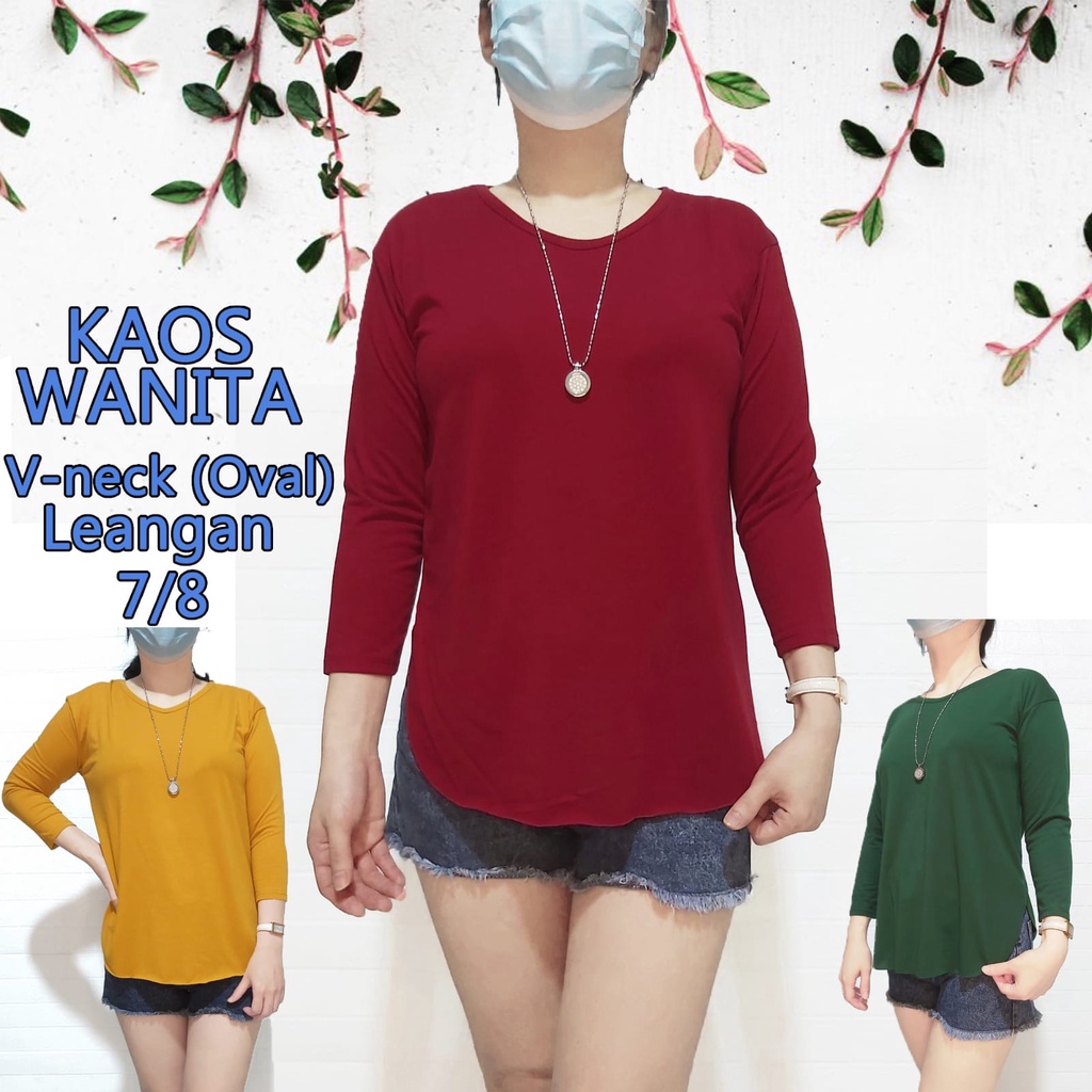 kaos wanita lengan 7/8/atasan wanita polos/baju wanita 7/8