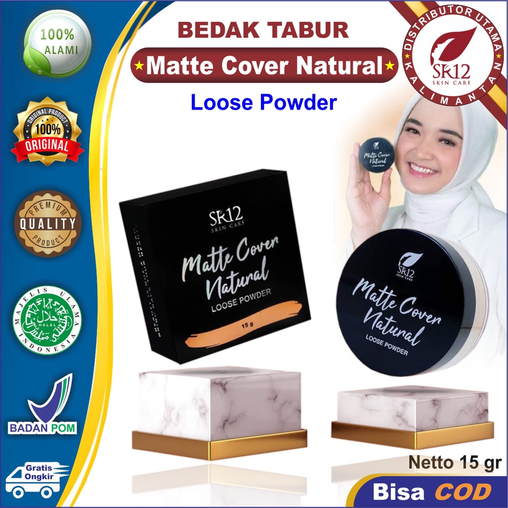 Matte Cover Natural SR12 Loose Powder | Bedak SR12 | Bedak Tabur SR12 Skincare | Kosmetik SR12