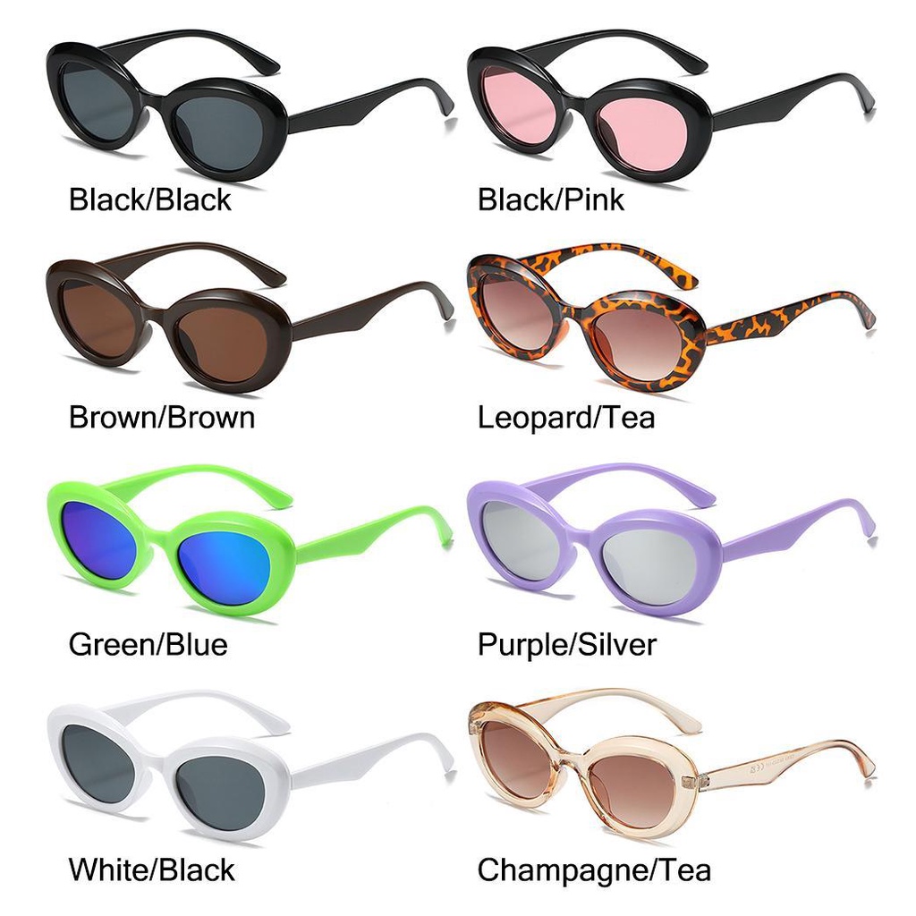 R-flower Oval Kacamata Hitam Gaya Chic Retro UV400 Punk Sun Glasses