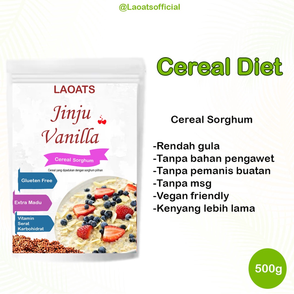 

Sereal Diet Pelangsing Penurun Berat Badan Rolled Oat Almond Milk Chia Seed Oatmeal Rendah Gula Sorghum Laoats Jinju Vanilla (500g)