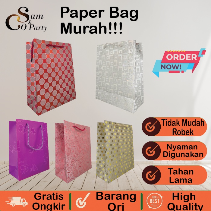

1 PCS PAPER BAG GLITTER MOTIF UKURAN M WARNA WARNI / PAPERBAG / TAS BELANJA