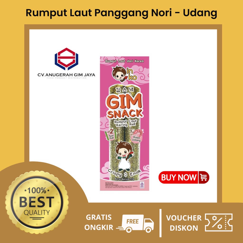 

gim snack rumput laut roll rasa udang / makanan ringan /rumput laut