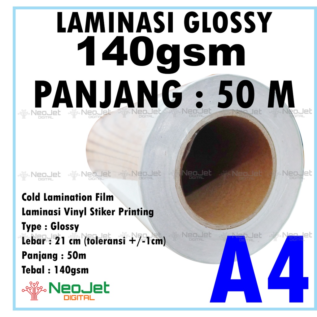 

Bahan Laminasi Dingin tebal 140 gsm Lebar 21 cm A4 Glossy Gloss Mengkilap Kilap untuk melapis melindungi sticker print stiker printing
