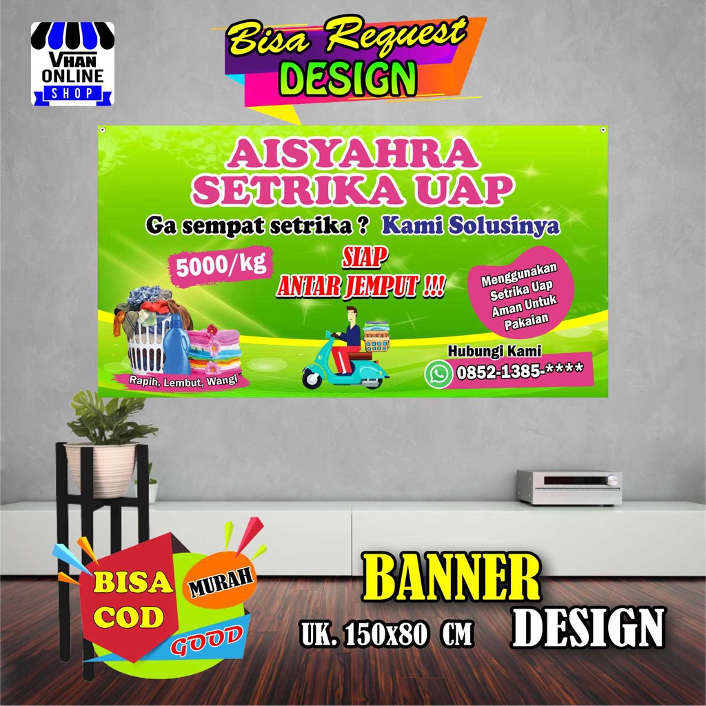 Jual Spanduk Banner Jasa Setrika Uap, Laundry, Keren Murah
