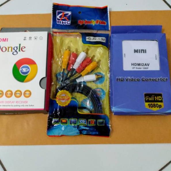 Siap Kirim.. ORIGNAL COD PAKET HEMAT Paketan Dongle+Hdmi RCA+Kabel RCA buat android dari layar hp ke