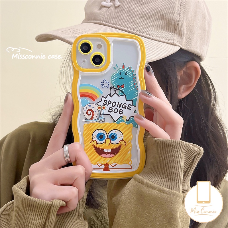 IPHONE Couple Soft Phone Case Kompatibel Untuk Iphone11 14 13 12 Pro Max 6 6s 8 7 Plus 14Plus XR X XS Max SE 2020kartun Lucu Kartun SpongeBob Patrick Star Dinosaurus Wavy Edge Back Cover