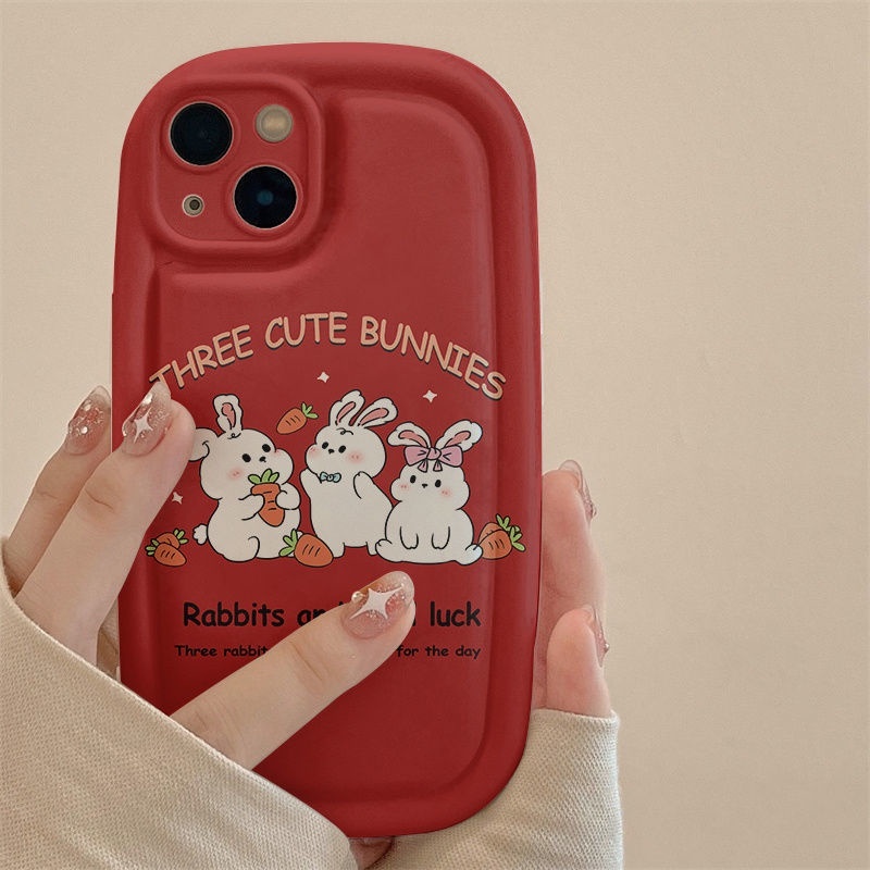 IPHONE Casing Ponsel Desain Bunnies Tiga Lucu Merah Kompatibel Dengan Iphone12 13 14 11 Pro Max X Xs Max Xr hhggjj